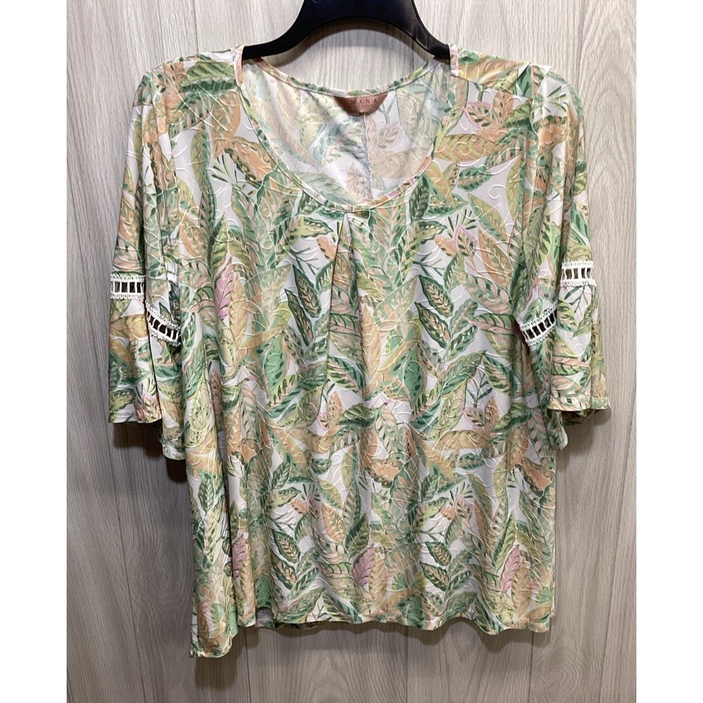 AMANA Women's (Size 2X) 3/4 Sleeve Scoop Neck‎ Textured Shirt Polyester Stretch